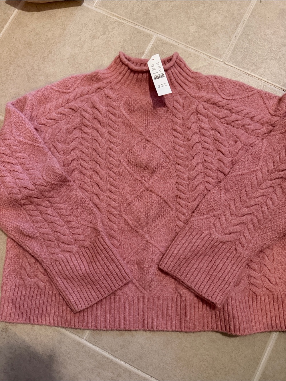 J. Crew Pink Cable Knit Mock Neck Sweater